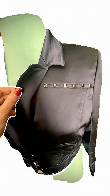NWT bebe Navy Satin Cropped Jacket – Size 6