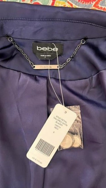 NWT bebe Navy Satin Cropped Jacket – Size 6