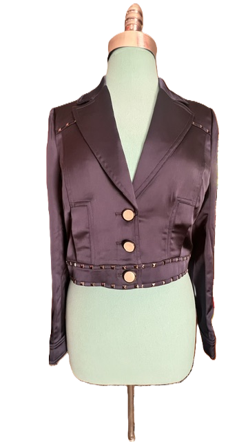 NWT bebe Navy Satin Cropped Jacket – Size 6