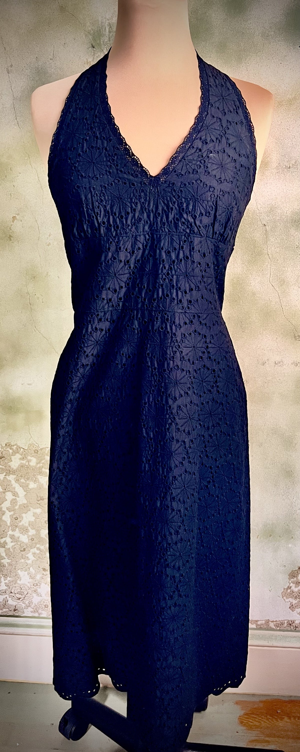 Banana Republic Black Eyelet Halter Midi Dress Size 4