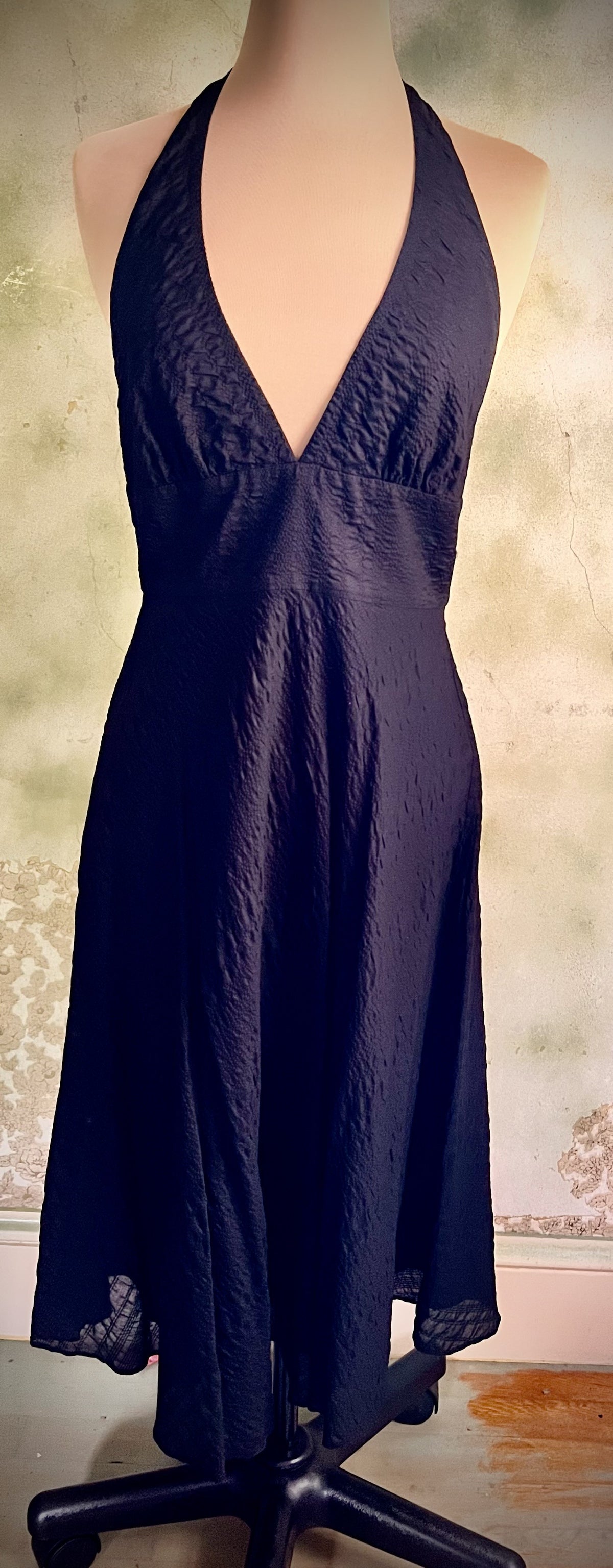 J.Crew Black Cotton Halter Midi Dress Size 4 Open Back