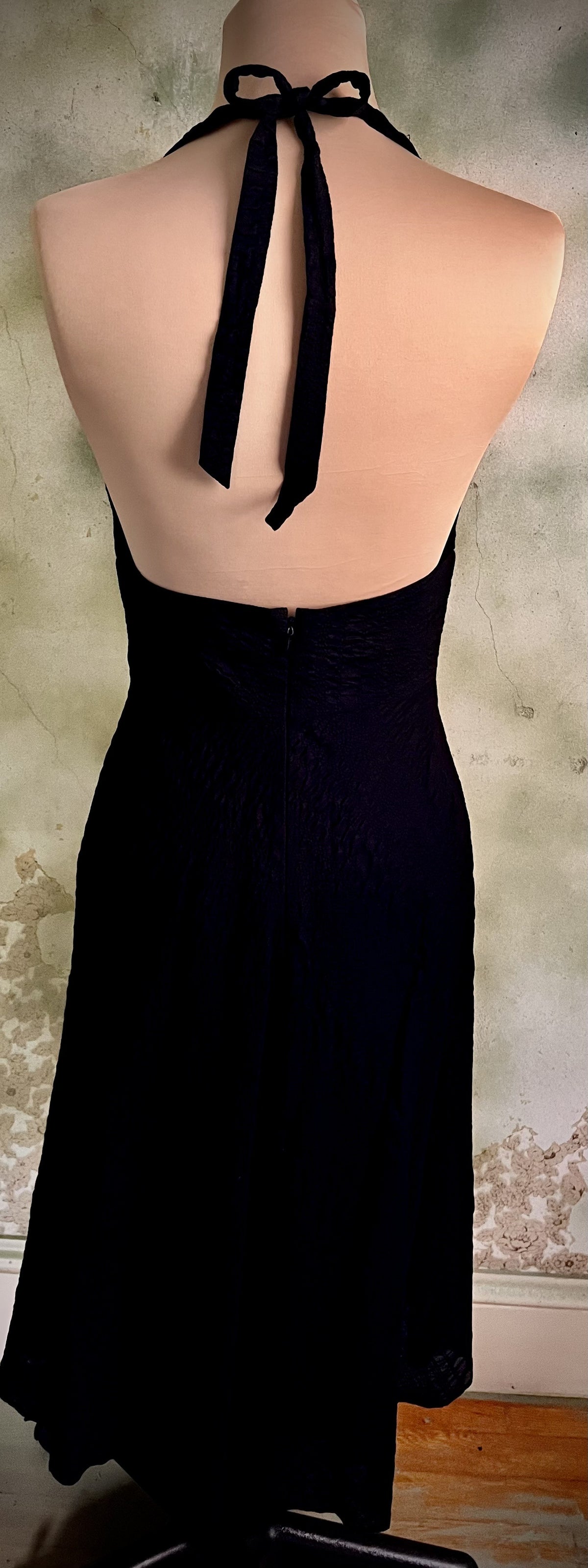 J.Crew Black Cotton Halter Midi Dress Size 4 Open Back