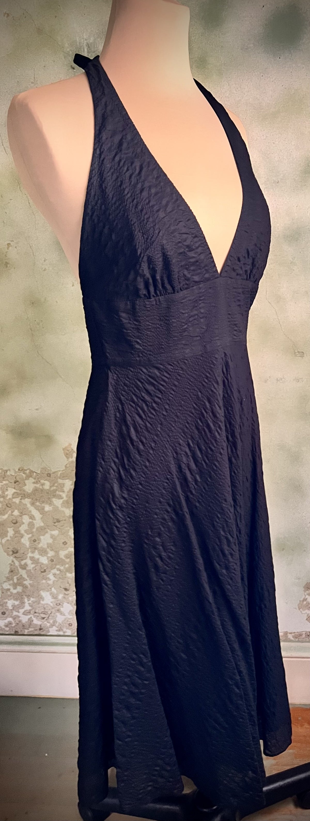J.Crew Black Cotton Halter Midi Dress Size 4 Open Back