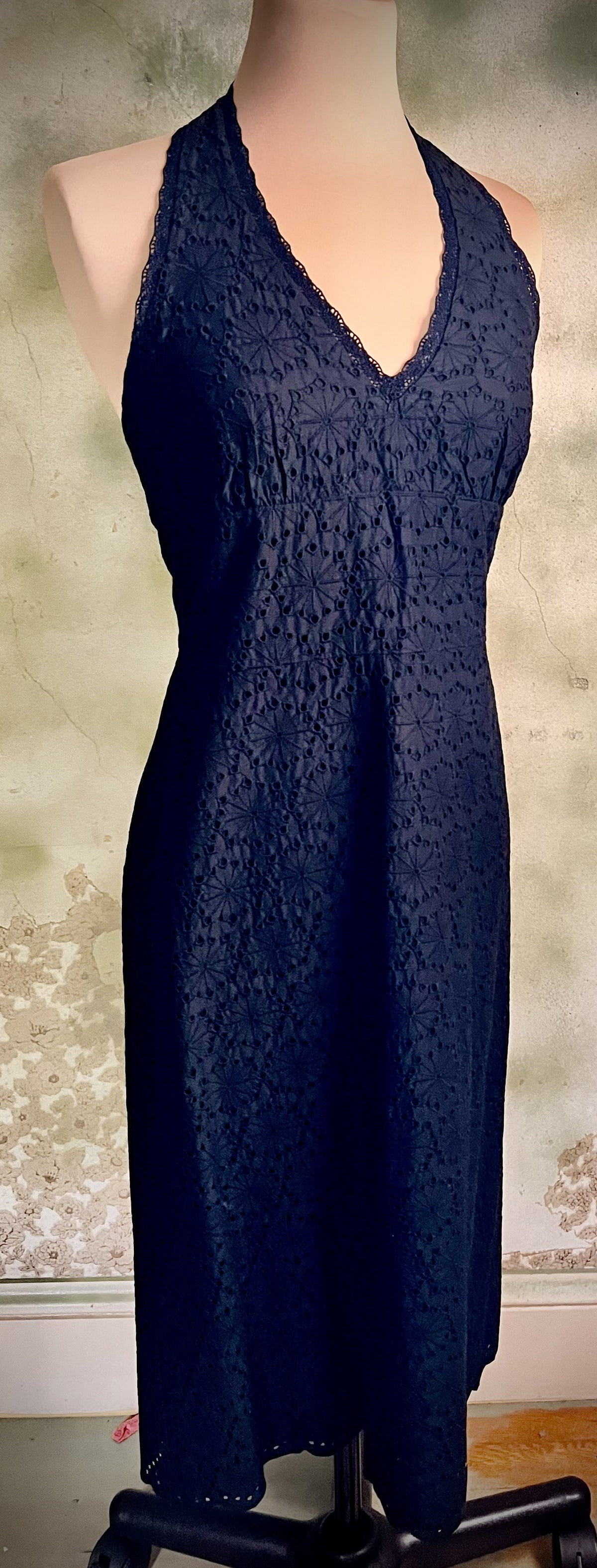 Banana Republic Black Eyelet Halter Midi Dress Size 4