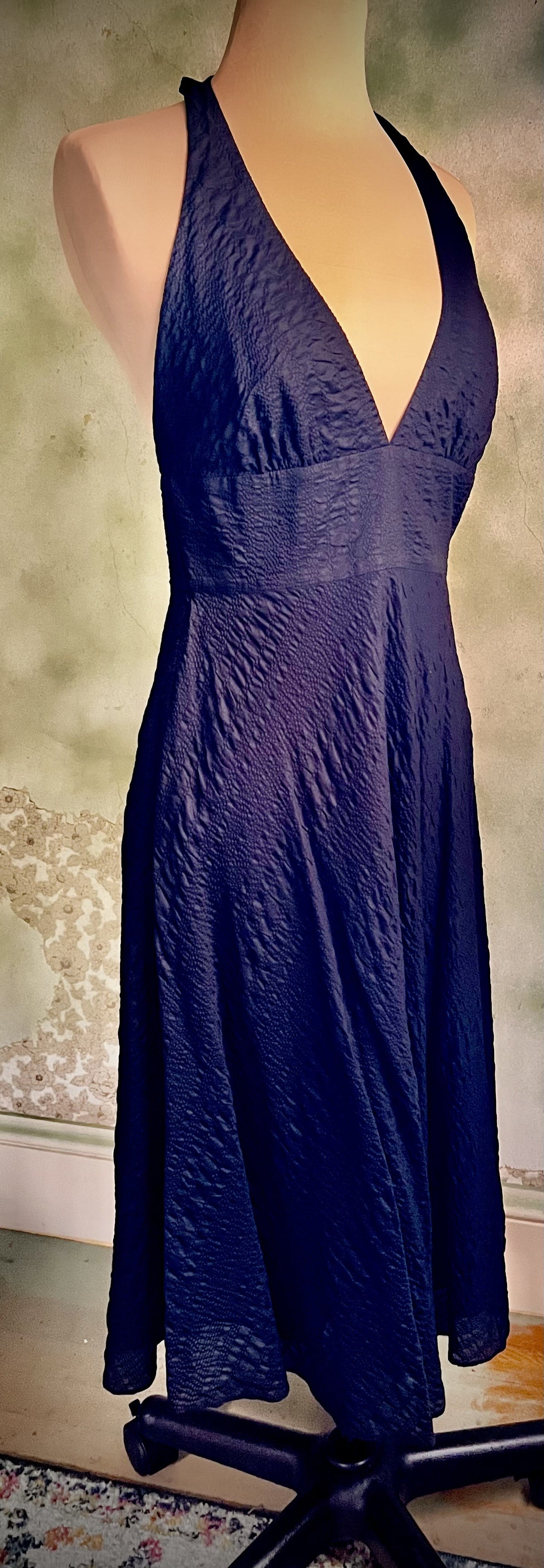 J.Crew Black Cotton Halter Midi Dress Size 4 Open Back