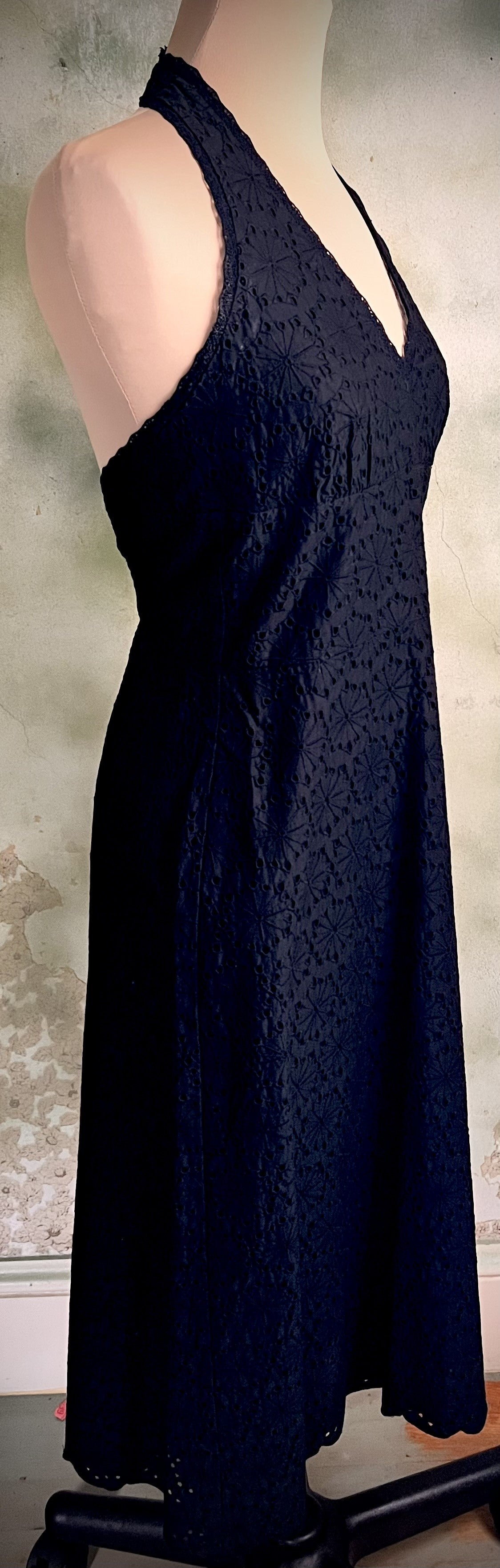 Banana Republic Black Eyelet Halter Midi Dress Size 4