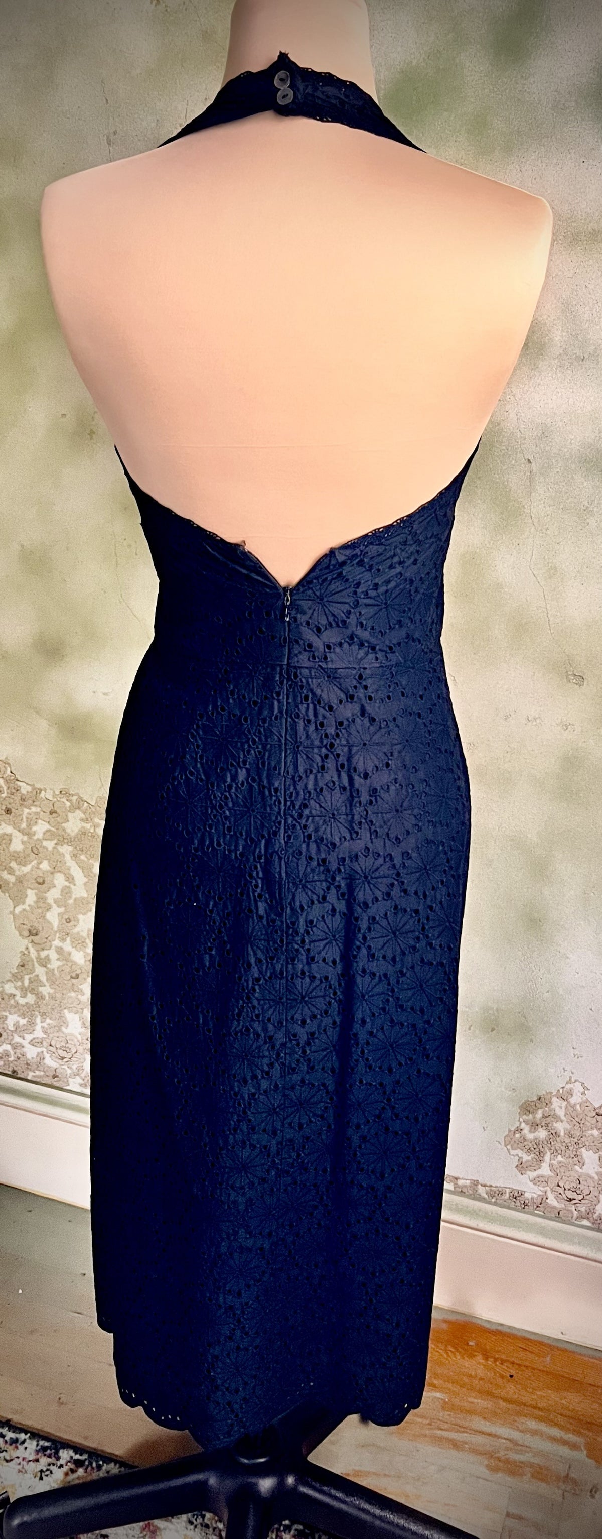 Banana Republic Black Eyelet Halter Midi Dress Size 4