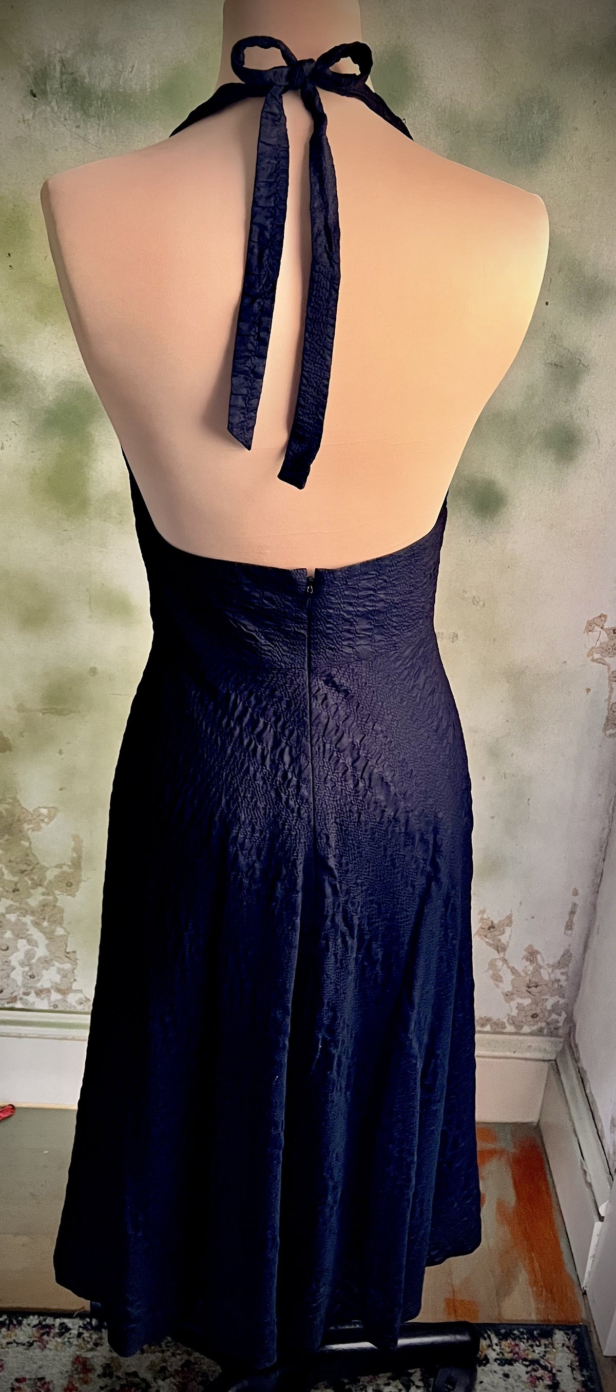 J.Crew Black Cotton Halter Midi Dress Size 4 Open Back