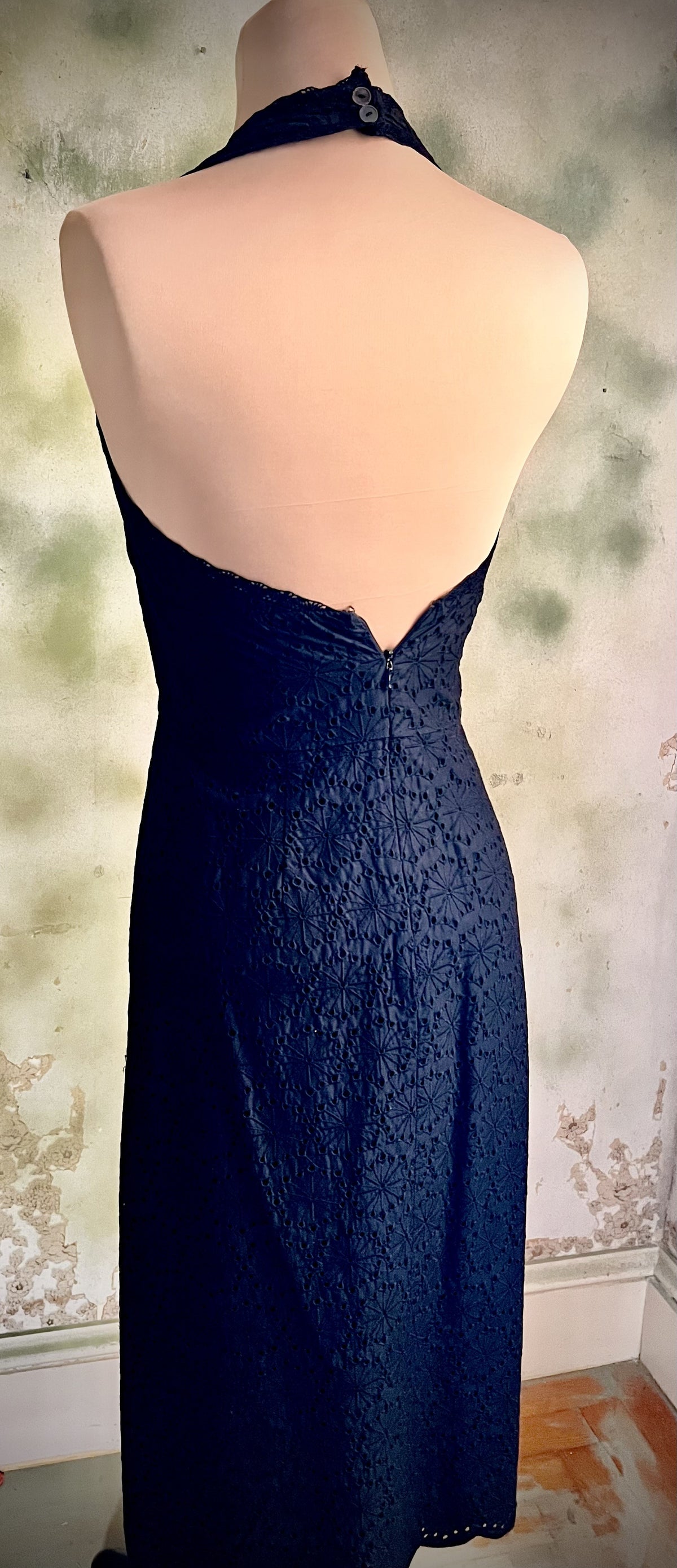 Banana Republic Black Eyelet Halter Midi Dress Size 4
