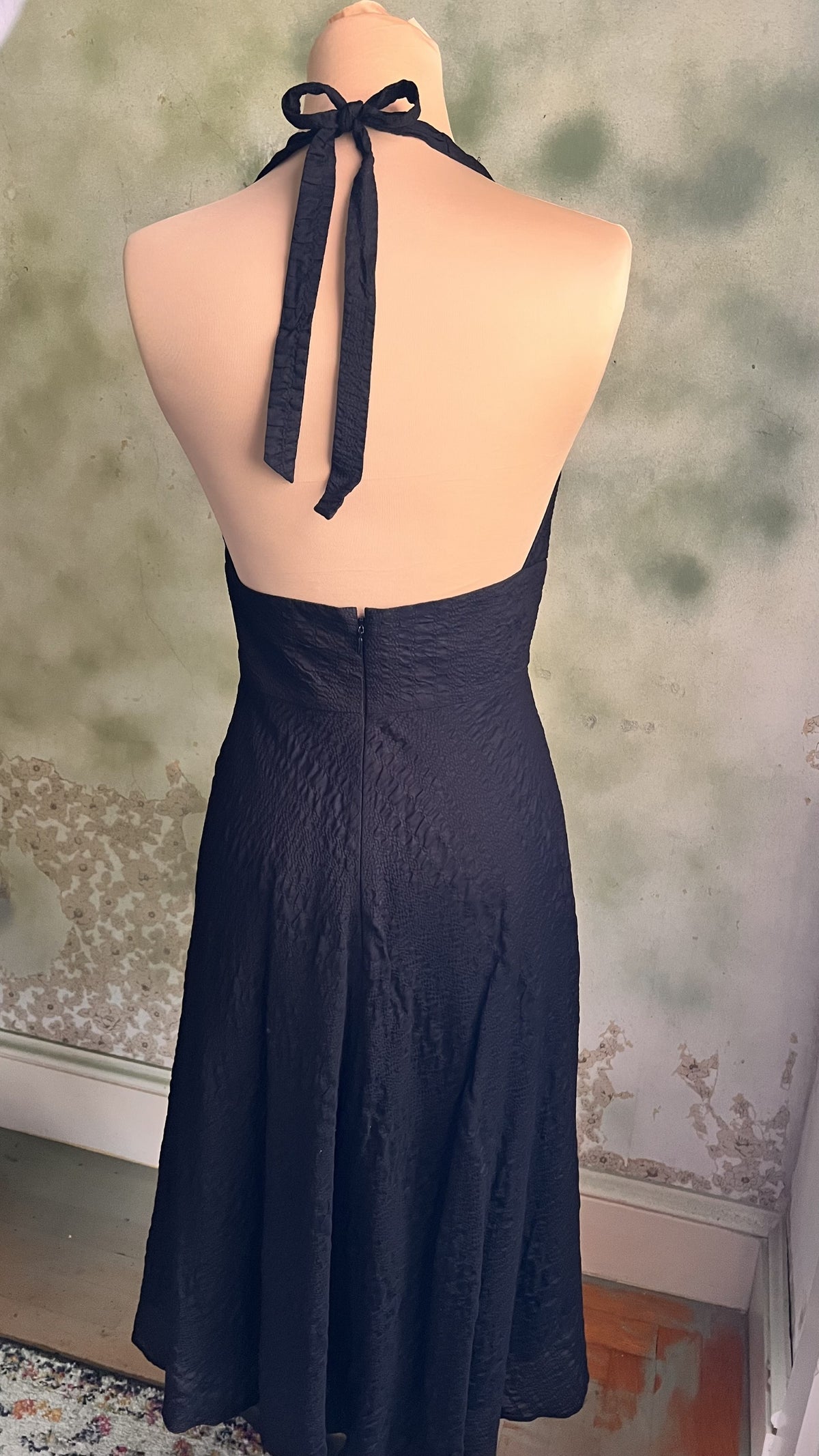 J.Crew Black Cotton Halter Midi Dress Size 4 Open Back