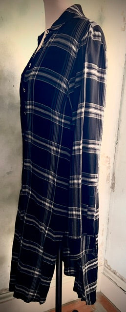 Tommy Hilfiger XS Black White Plaid Tunic Shirt Dress