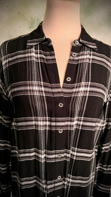 Tommy Hilfiger XS Black White Plaid Tunic Shirt Dress