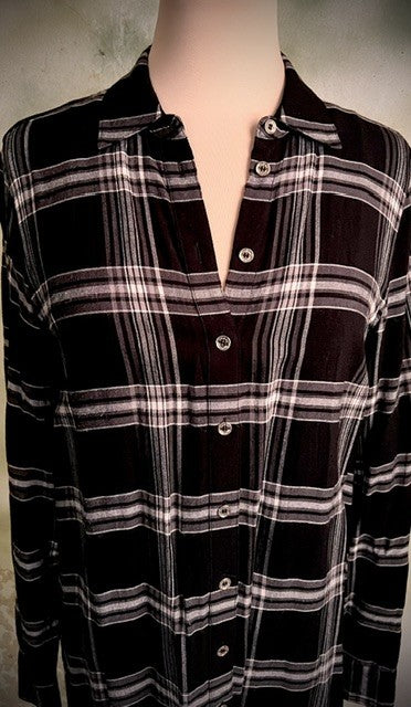 Tommy Hilfiger XS Black White Plaid Tunic Shirt Dress