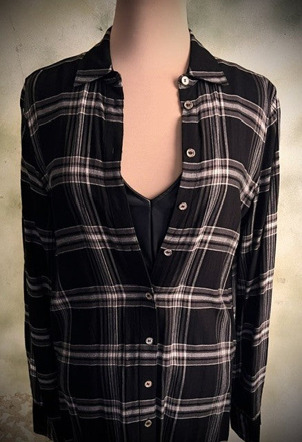 Tommy Hilfiger XS Black White Plaid Tunic Shirt Dress