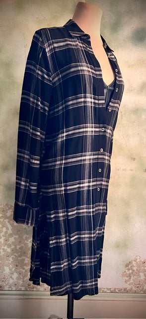 Tommy Hilfiger XS Black White Plaid Tunic Shirt Dress