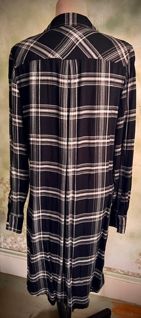 Tommy Hilfiger XS Black White Plaid Tunic Shirt Dress