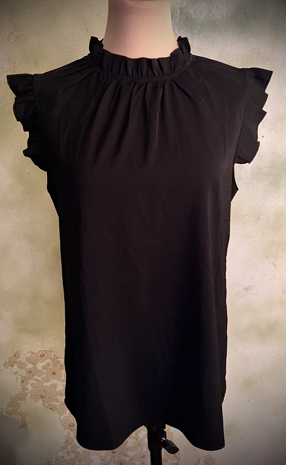 Black Ruffle Neck Blouse