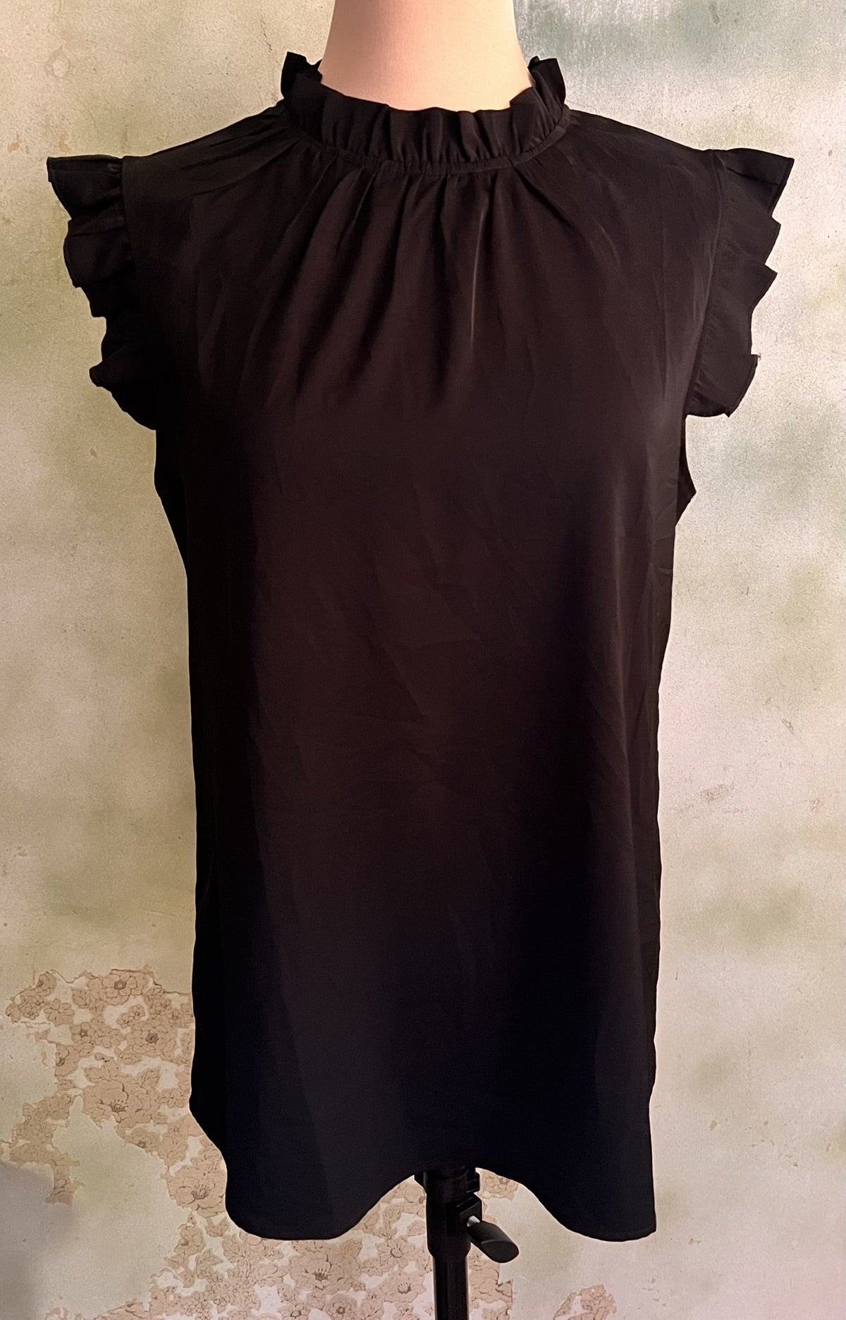 Black Ruffle Neck Blouse