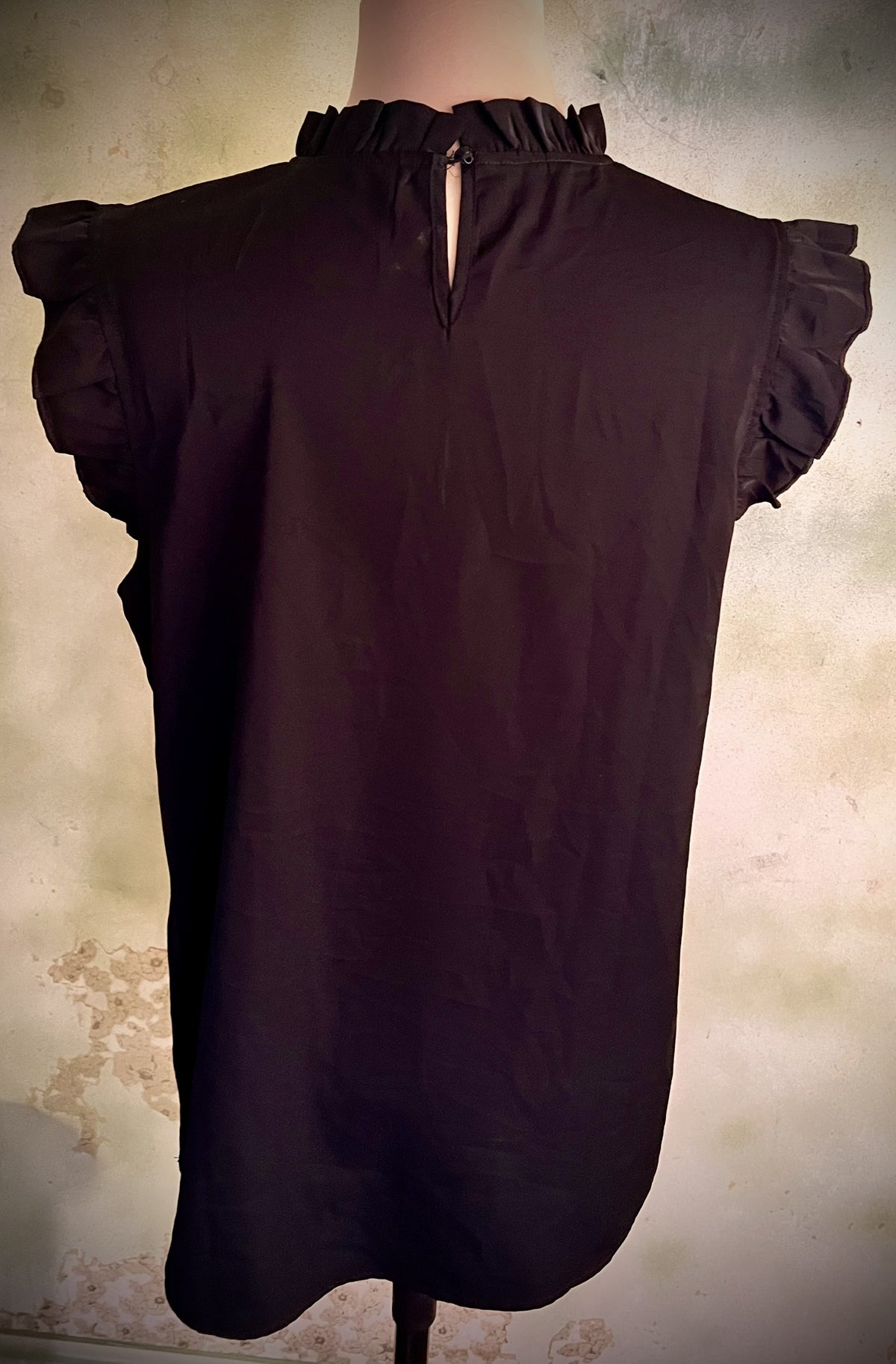 Black Ruffle Neck Blouse