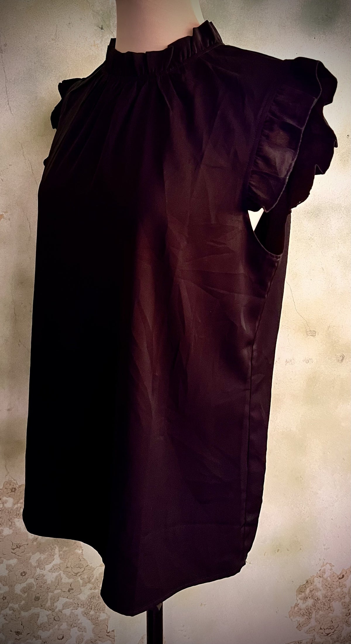 Black Ruffle Neck Blouse