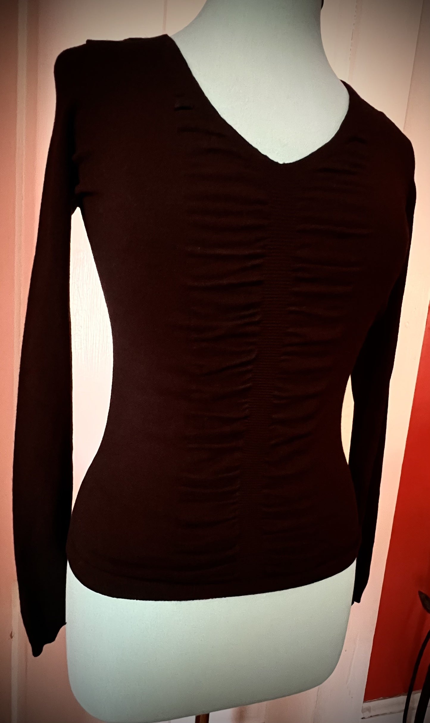 ✨ EXPRESS Black Ruched Long-Sleeve Top — XS