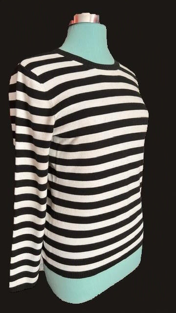 Ann Taylor LOFT Black & White Striped Cotton Sweater – Size Large