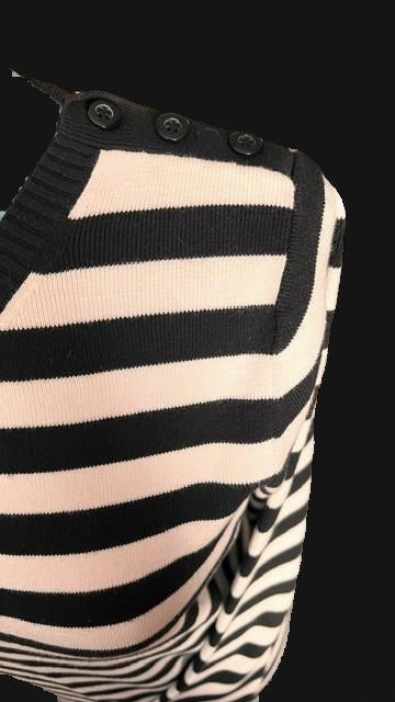 Ann Taylor LOFT Black & White Striped Cotton Sweater – Size Large