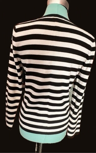 Ann Taylor LOFT Black & White Striped Cotton Sweater – Size Large