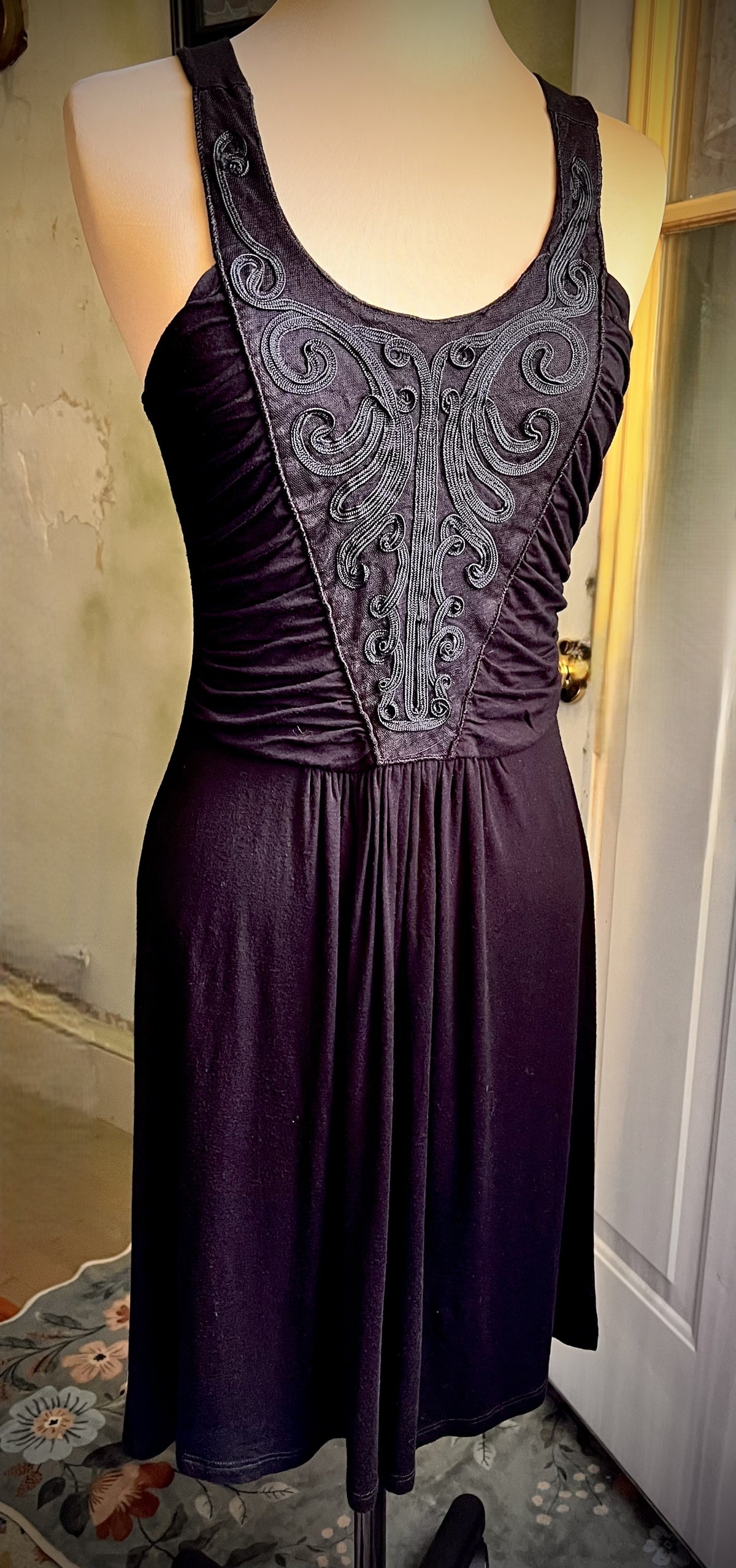Free People Black Embroidered Ruched Fit & Flare Dress Size 2