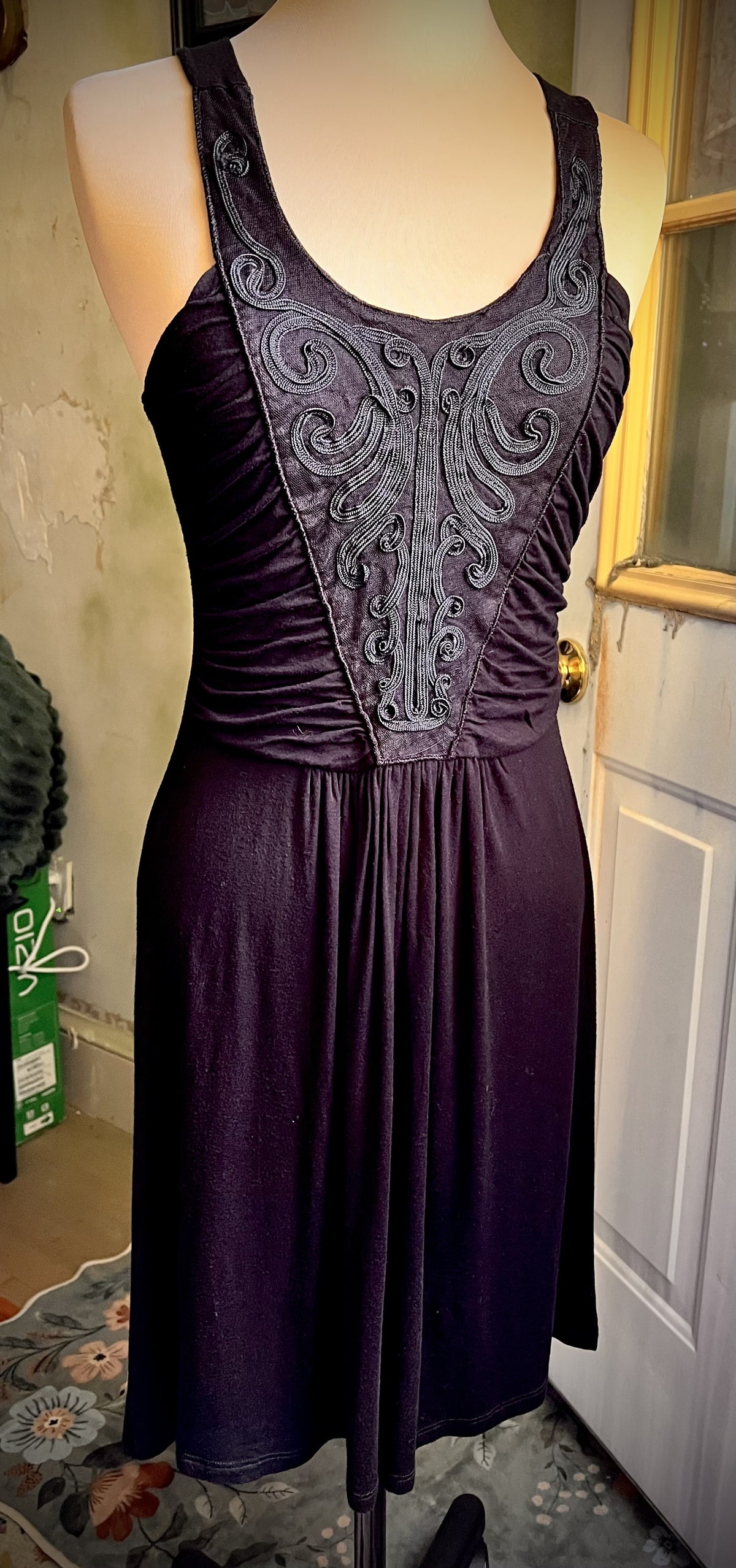 Free People Black Embroidered Ruched Fit & Flare Dress Size 2
