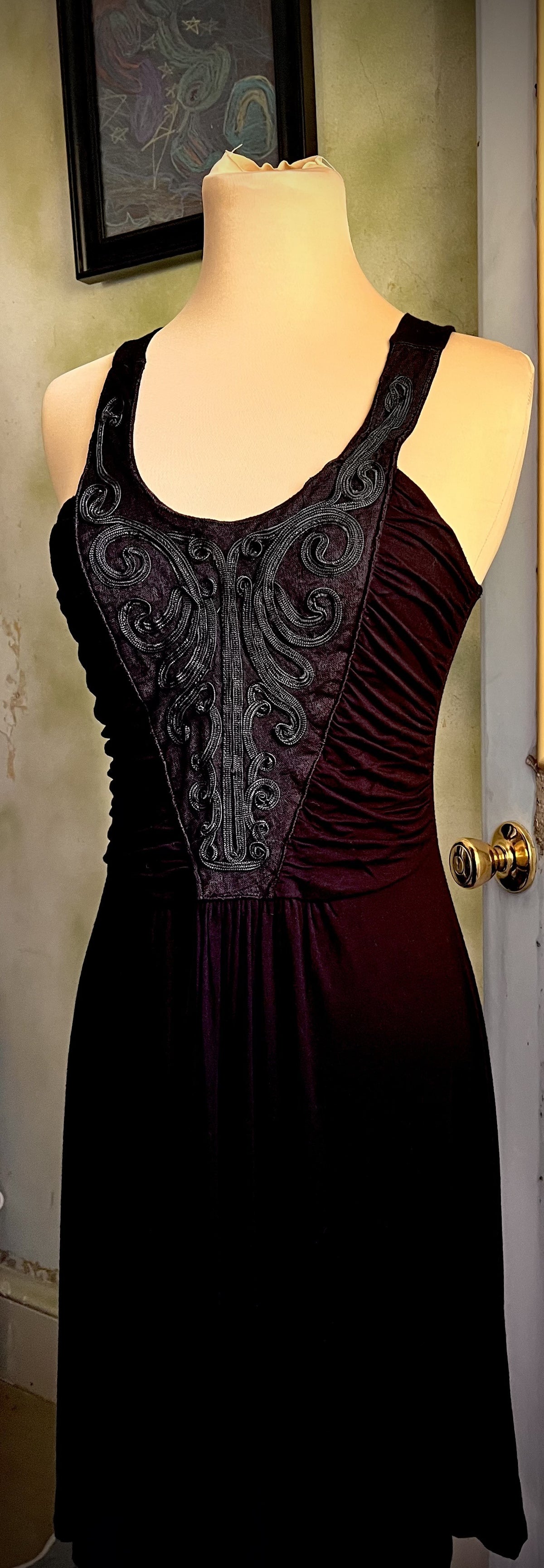 Free People Black Embroidered Ruched Fit & Flare Dress Size 2