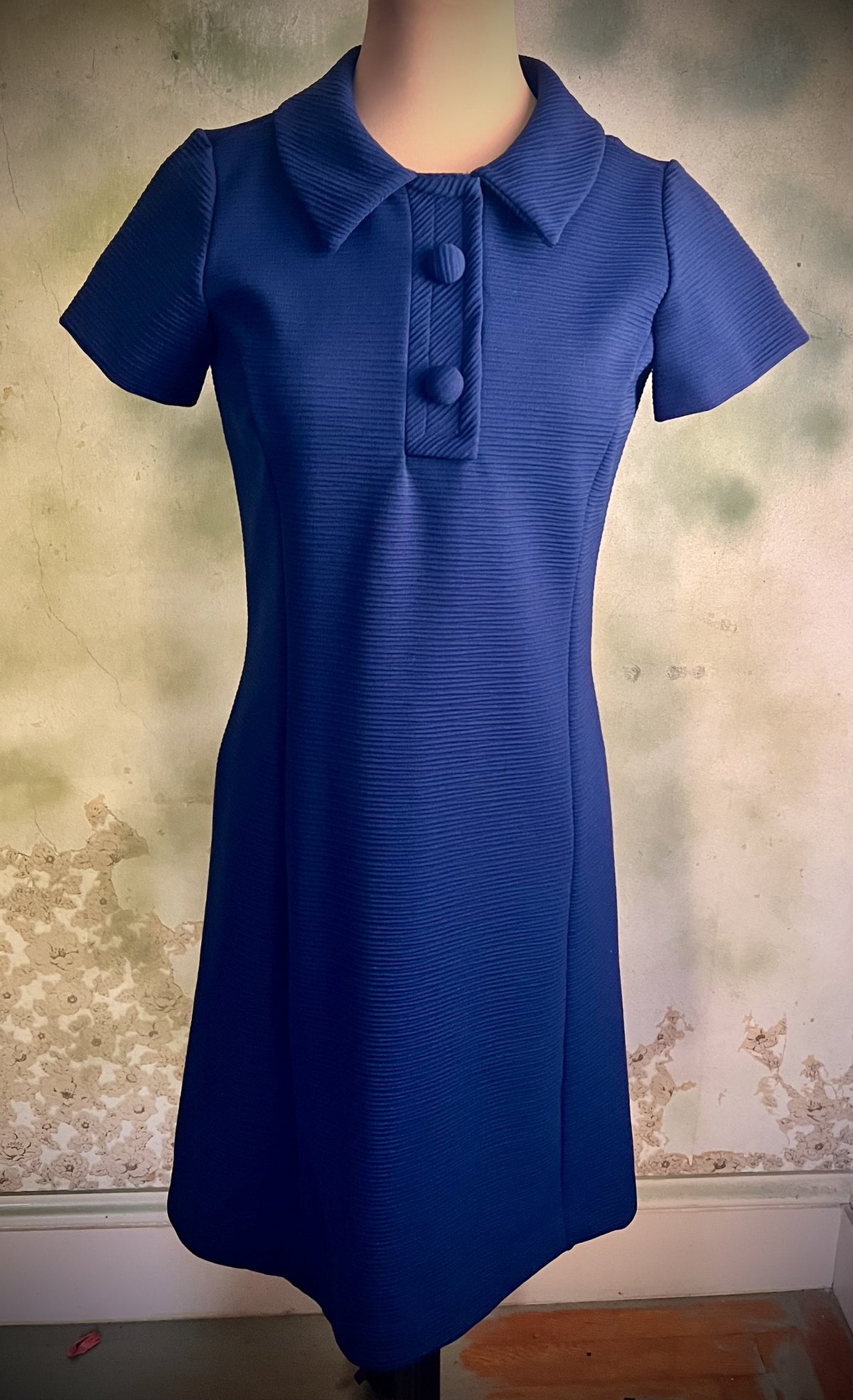 Vintage 60s 70s Royal Blue Mod A-Line Mini Dress