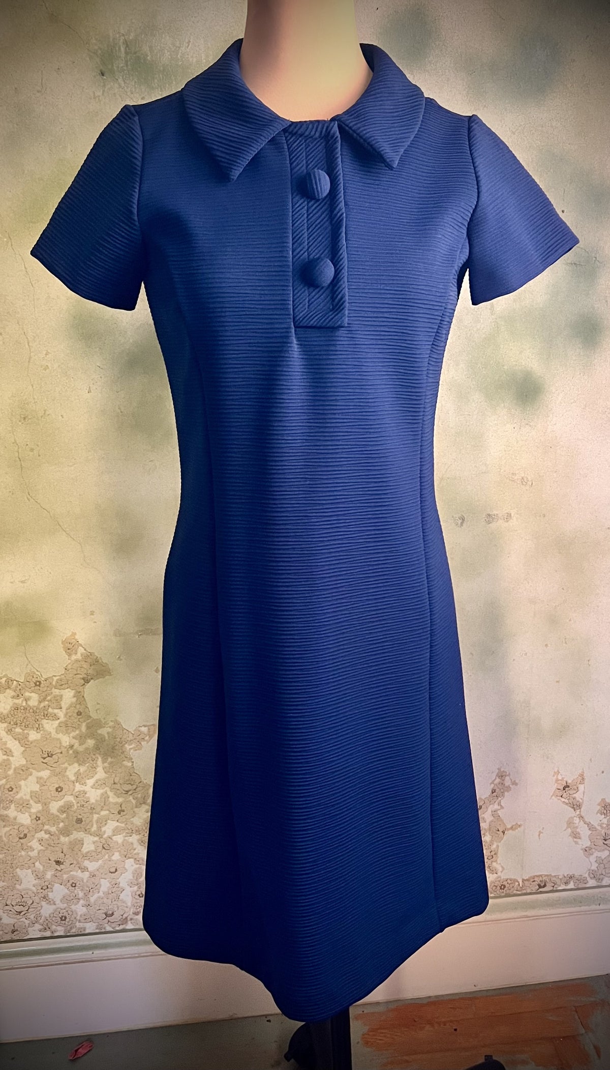 Vintage 60s 70s Royal Blue Mod A-Line Mini Dress