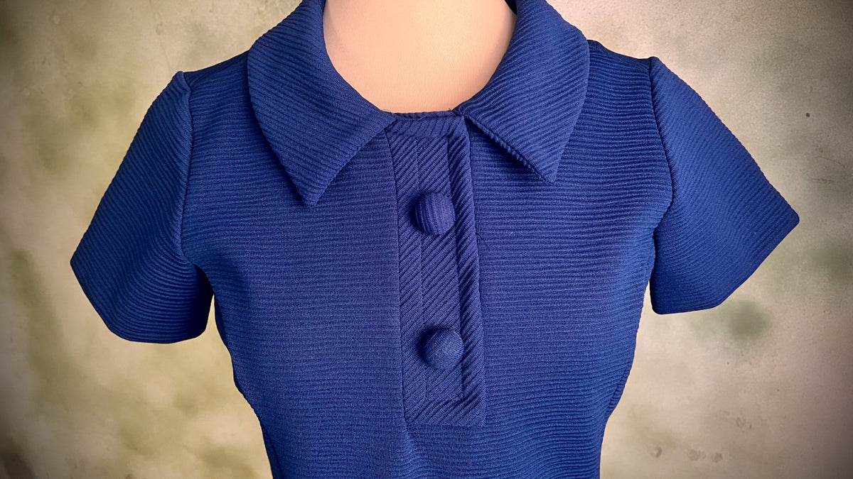 Vintage 60s 70s Royal Blue Mod A-Line Mini Dress