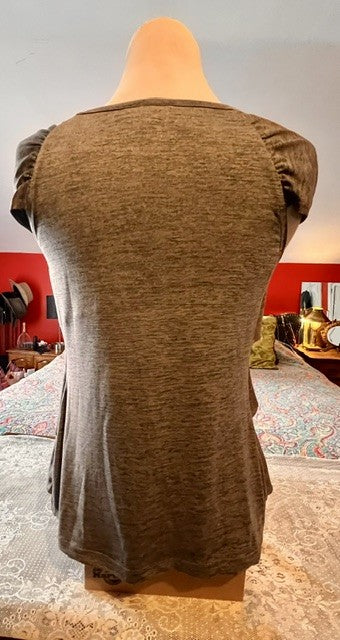 AB Studio Gray Brown Layered Ruffle Cap Sleeve Top XS