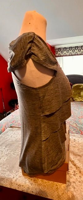 AB Studio Gray Brown Layered Ruffle Cap Sleeve Top XS