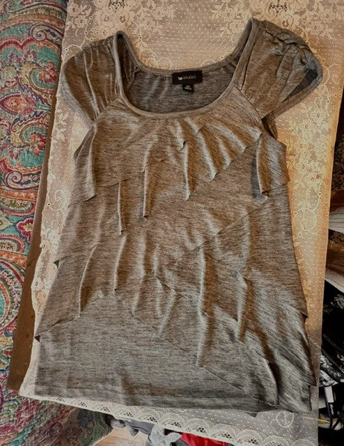 AB Studio Gray Brown Layered Ruffle Cap Sleeve Top XS