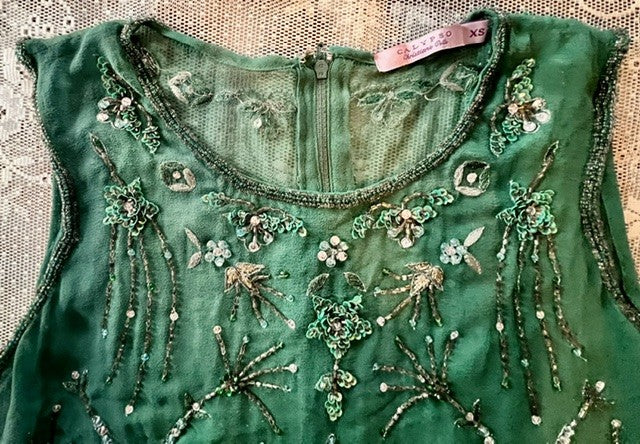 Calypso Christiane Celle Green Beaded Silk Top XS