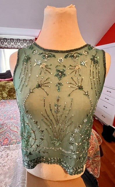 Calypso Christiane Celle Green Beaded Silk Top XS
