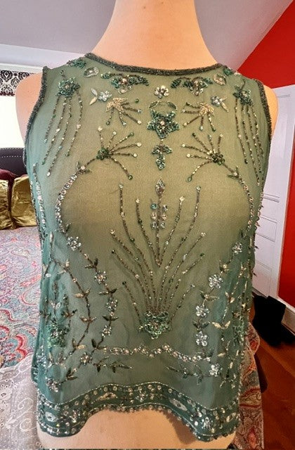 Calypso Christiane Celle Green Beaded Silk Top XS