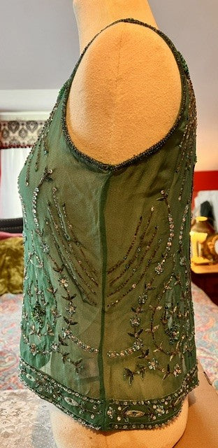 Calypso Christiane Celle Green Beaded Silk Top XS