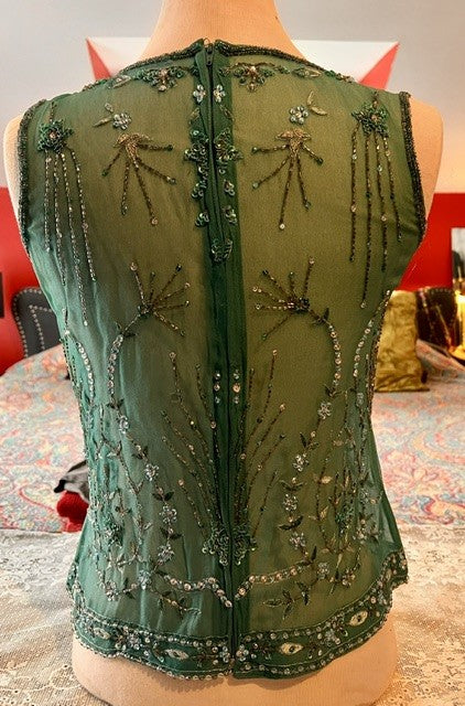 Calypso Christiane Celle Green Beaded Silk Top XS