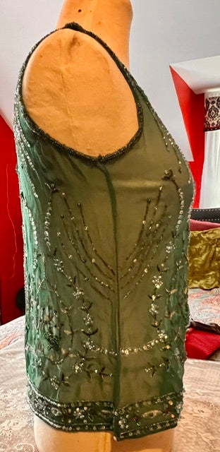 Calypso Christiane Celle Green Beaded Silk Top XS