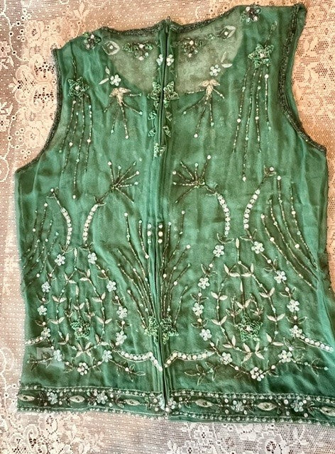 Calypso Christiane Celle Green Beaded Silk Top XS