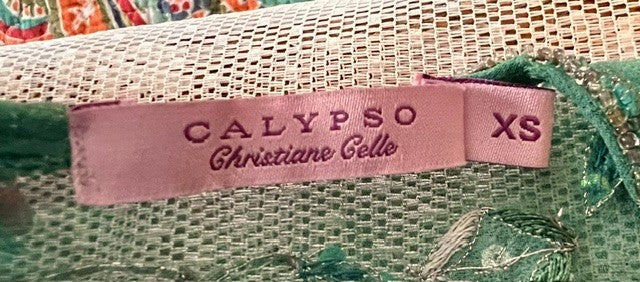 Calypso Christiane Celle Green Beaded Silk Top XS