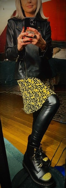 H&M Black & Yellow Floral Long Sleeve Fit & Flare Dress Size Small