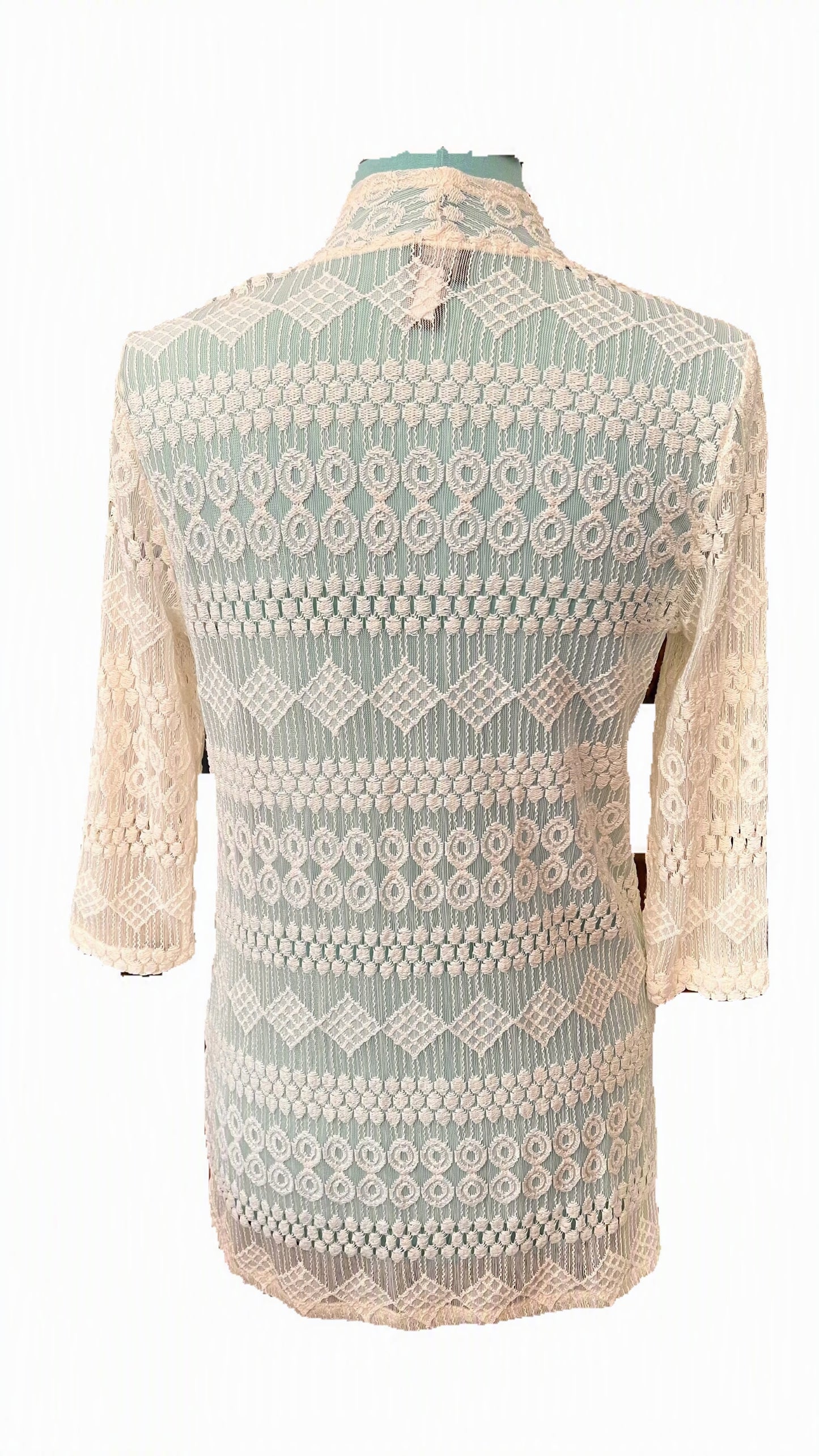 Chico’s Travelers Collection White Lace Open-Front Cardigan — Size 0