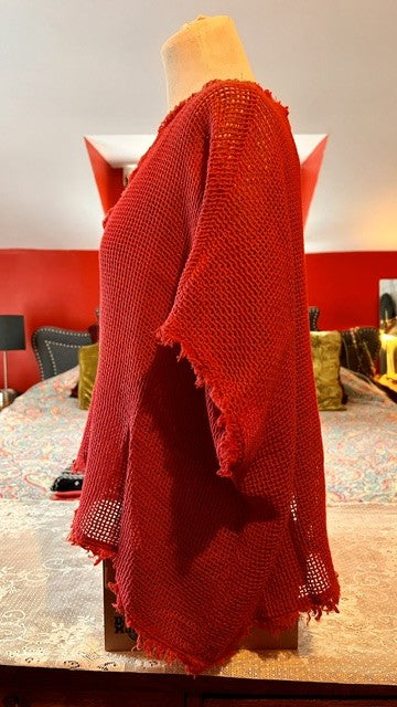 Made in Italy Coral Open Knit Frayed Poncho Top Size S