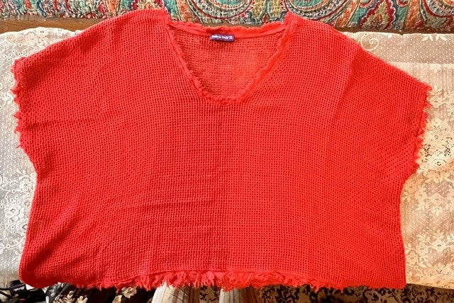 Made in Italy Coral Open Knit Frayed Poncho Top Size S