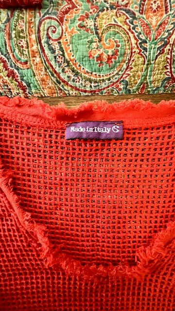 Made in Italy Coral Open Knit Frayed Poncho Top Size S